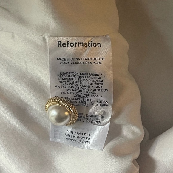 REFORMATION Amora Tweed-Textured Woven Top {$171} Pink Cream Pearl Buttons 10 - Picture 8 of 10